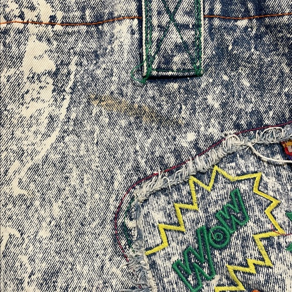 Vintage 1980s 20" Acid Wash Denim Tote Bag with Patches Velcro closing - Picture 5 of 5